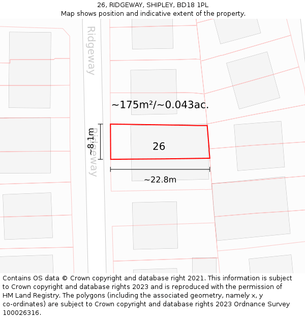 26, RIDGEWAY, SHIPLEY, BD18 1PL: Plot and title map