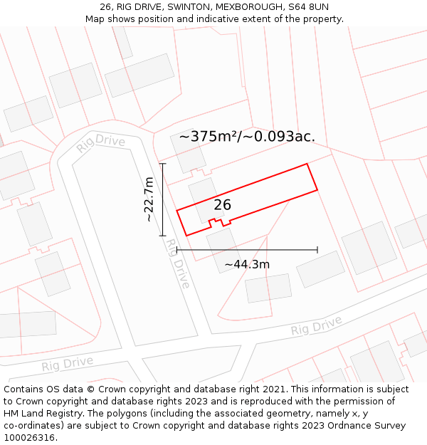 26, RIG DRIVE, SWINTON, MEXBOROUGH, S64 8UN: Plot and title map