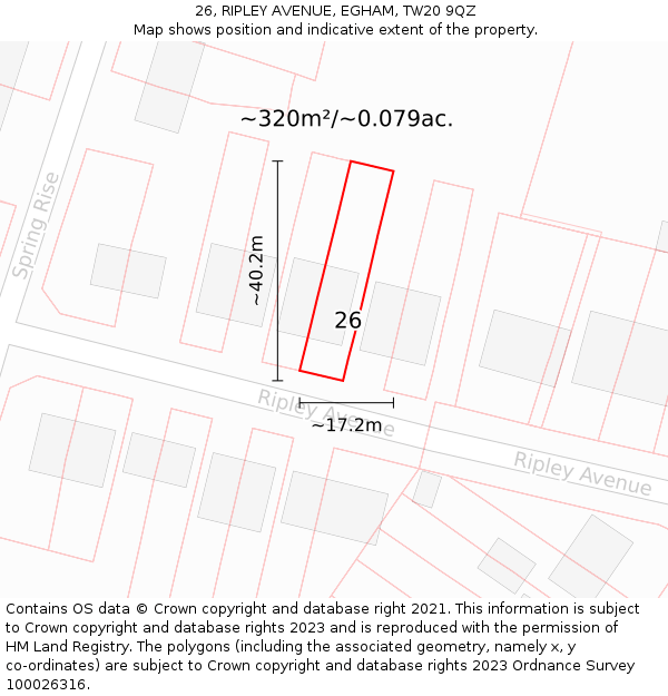26, RIPLEY AVENUE, EGHAM, TW20 9QZ: Plot and title map