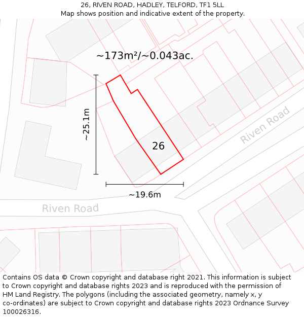 26, RIVEN ROAD, HADLEY, TELFORD, TF1 5LL: Plot and title map
