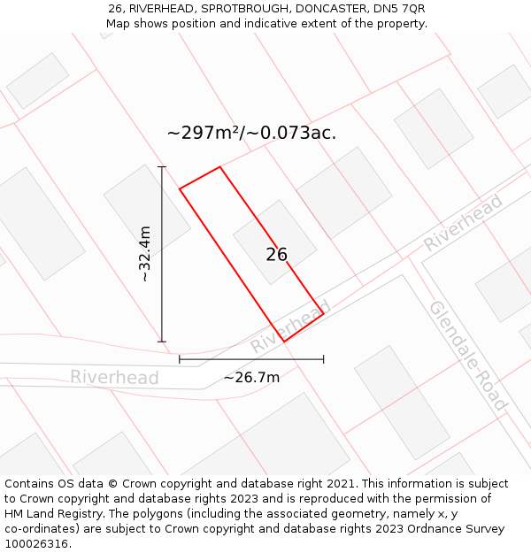 26, RIVERHEAD, SPROTBROUGH, DONCASTER, DN5 7QR: Plot and title map
