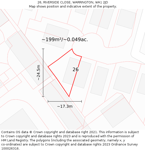 26, RIVERSIDE CLOSE, WARRINGTON, WA1 2JD: Plot and title map