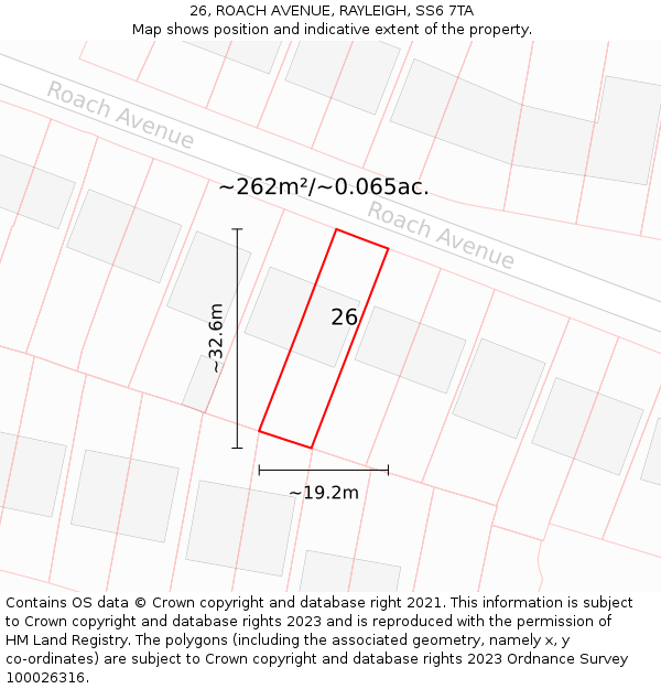 26, ROACH AVENUE, RAYLEIGH, SS6 7TA: Plot and title map