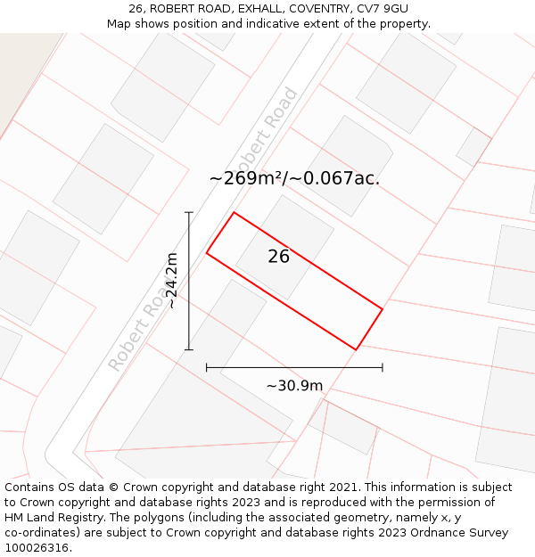 26, ROBERT ROAD, EXHALL, COVENTRY, CV7 9GU: Plot and title map
