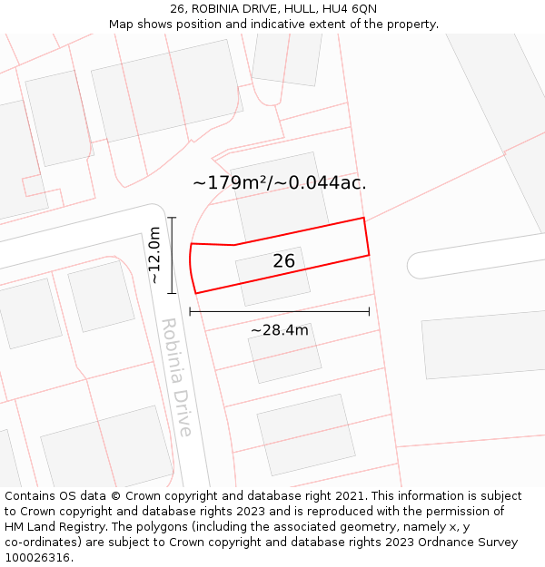 26, ROBINIA DRIVE, HULL, HU4 6QN: Plot and title map