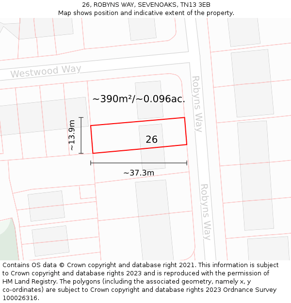 26, ROBYNS WAY, SEVENOAKS, TN13 3EB: Plot and title map