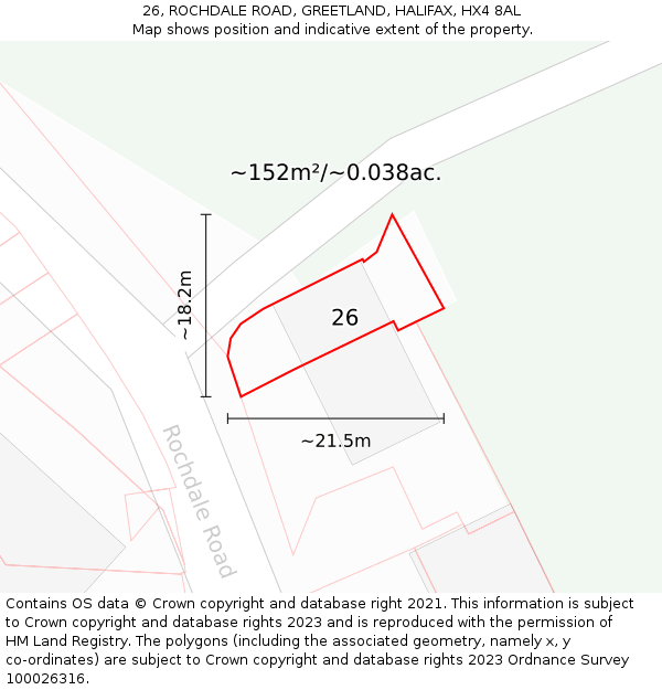 26, ROCHDALE ROAD, GREETLAND, HALIFAX, HX4 8AL: Plot and title map