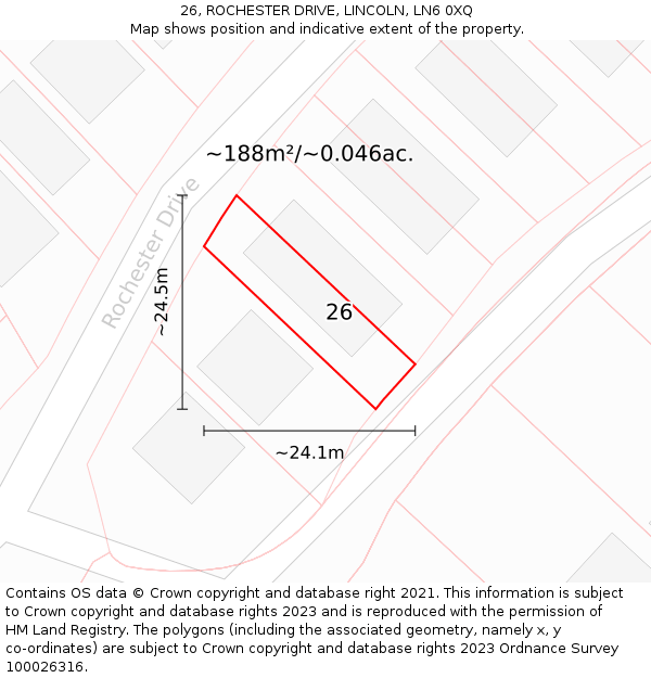 26, ROCHESTER DRIVE, LINCOLN, LN6 0XQ: Plot and title map