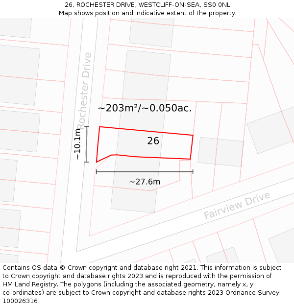 26, ROCHESTER DRIVE, WESTCLIFF-ON-SEA, SS0 0NL: Plot and title map