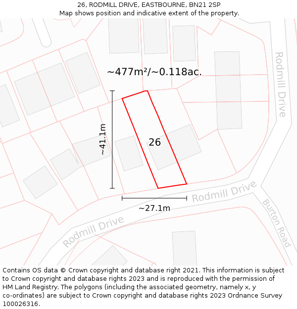 26, RODMILL DRIVE, EASTBOURNE, BN21 2SP: Plot and title map