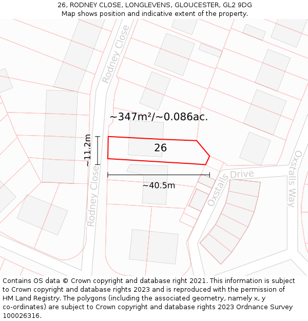 26, RODNEY CLOSE, LONGLEVENS, GLOUCESTER, GL2 9DG: Plot and title map