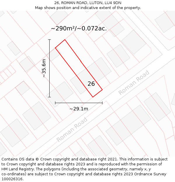 26, ROMAN ROAD, LUTON, LU4 9DN: Plot and title map