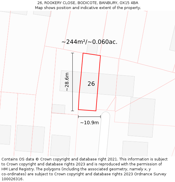 26, ROOKERY CLOSE, BODICOTE, BANBURY, OX15 4BA: Plot and title map