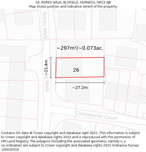 26, ROPES WALK, BLOFIELD, NORWICH, NR13 4JB: Plot and title map