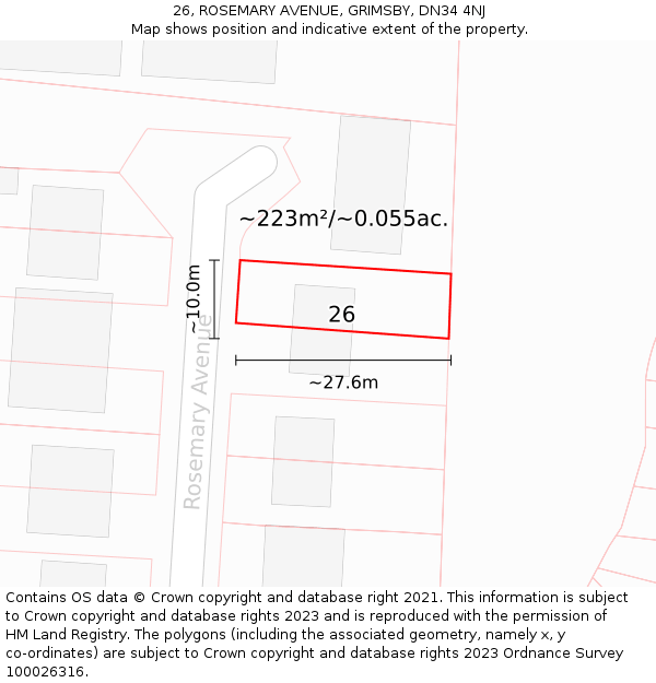 26, ROSEMARY AVENUE, GRIMSBY, DN34 4NJ: Plot and title map
