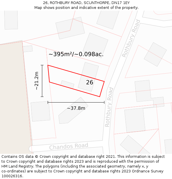26, ROTHBURY ROAD, SCUNTHORPE, DN17 1EY: Plot and title map