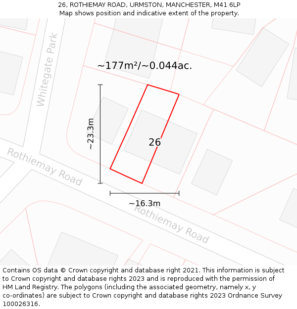 26, ROTHIEMAY ROAD, URMSTON, MANCHESTER, M41 6LP: Plot and title map