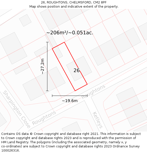 26, ROUGHTONS, CHELMSFORD, CM2 8PF: Plot and title map