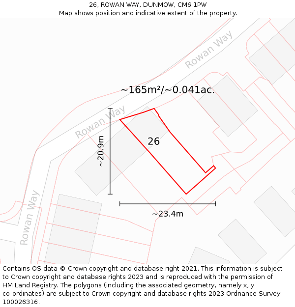 26, ROWAN WAY, DUNMOW, CM6 1PW: Plot and title map