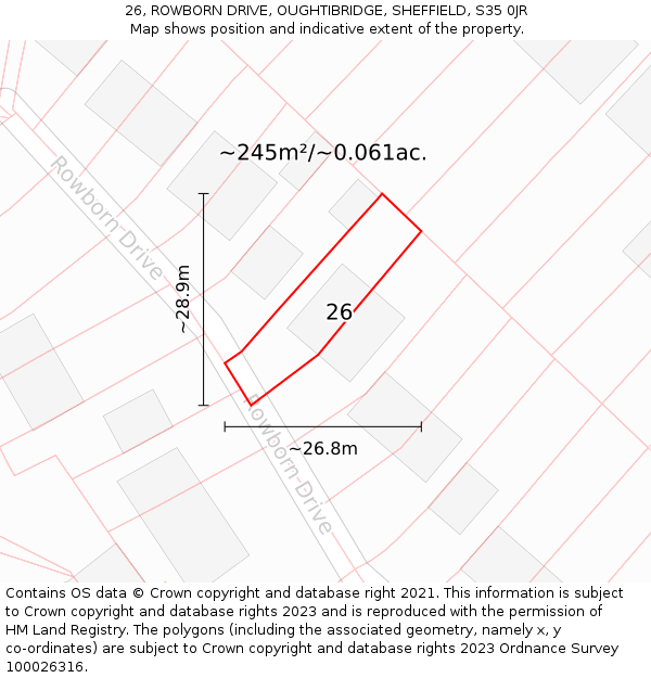 26, ROWBORN DRIVE, OUGHTIBRIDGE, SHEFFIELD, S35 0JR: Plot and title map