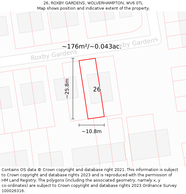 26, ROXBY GARDENS, WOLVERHAMPTON, WV6 0TL: Plot and title map