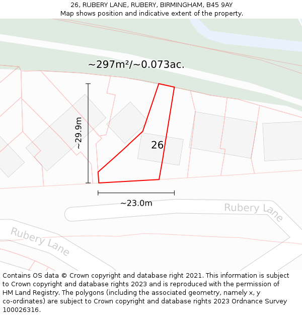 26, RUBERY LANE, RUBERY, BIRMINGHAM, B45 9AY: Plot and title map
