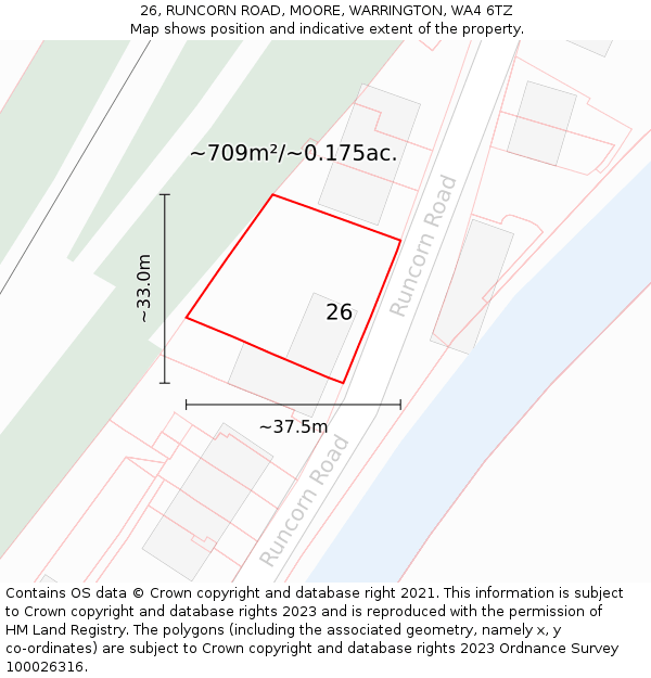 26, RUNCORN ROAD, MOORE, WARRINGTON, WA4 6TZ: Plot and title map