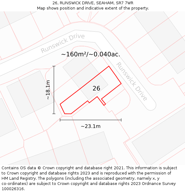 26, RUNSWICK DRIVE, SEAHAM, SR7 7WR: Plot and title map