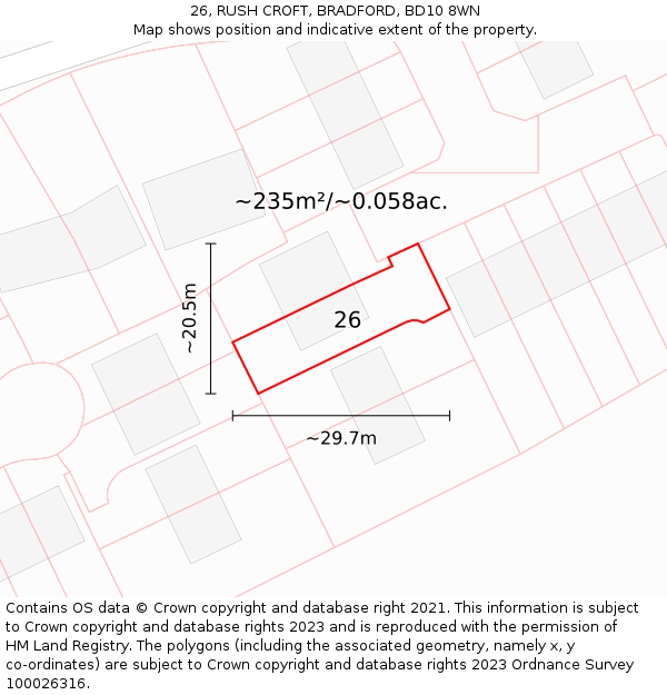 26, RUSH CROFT, BRADFORD, BD10 8WN: Plot and title map