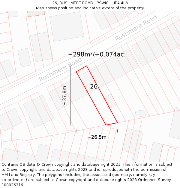 26, RUSHMERE ROAD, IPSWICH, IP4 4LA: Plot and title map