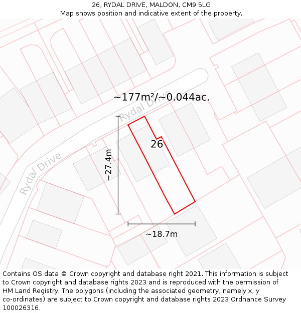 26, RYDAL DRIVE, MALDON, CM9 5LG: Plot and title map