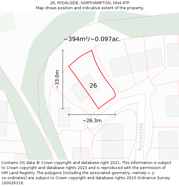 26, RYDALSIDE, NORTHAMPTON, NN4 8TP: Plot and title map