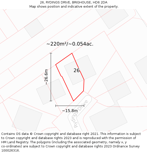 26, RYDINGS DRIVE, BRIGHOUSE, HD6 2DA: Plot and title map