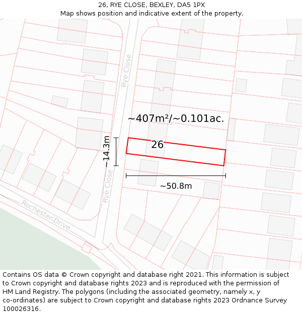26, RYE CLOSE, BEXLEY, DA5 1PX: Plot and title map