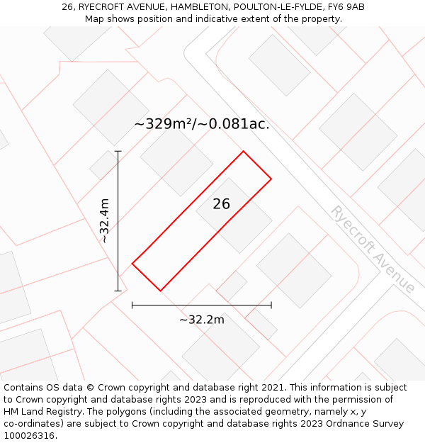 26, RYECROFT AVENUE, HAMBLETON, POULTON-LE-FYLDE, FY6 9AB: Plot and title map