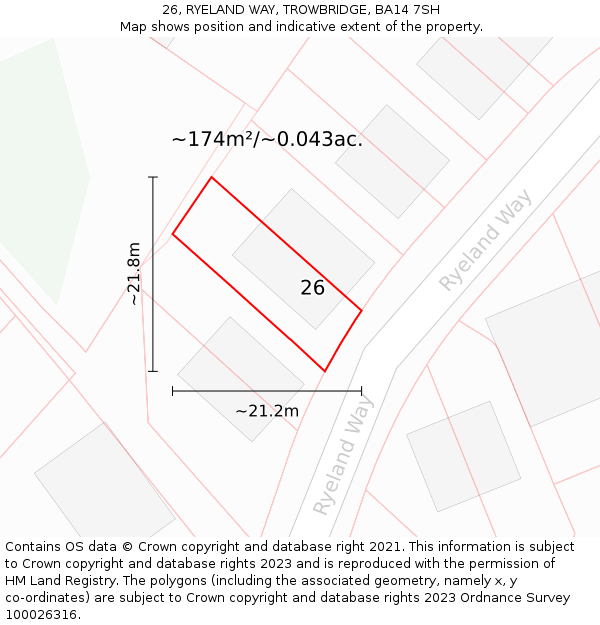 26, RYELAND WAY, TROWBRIDGE, BA14 7SH: Plot and title map