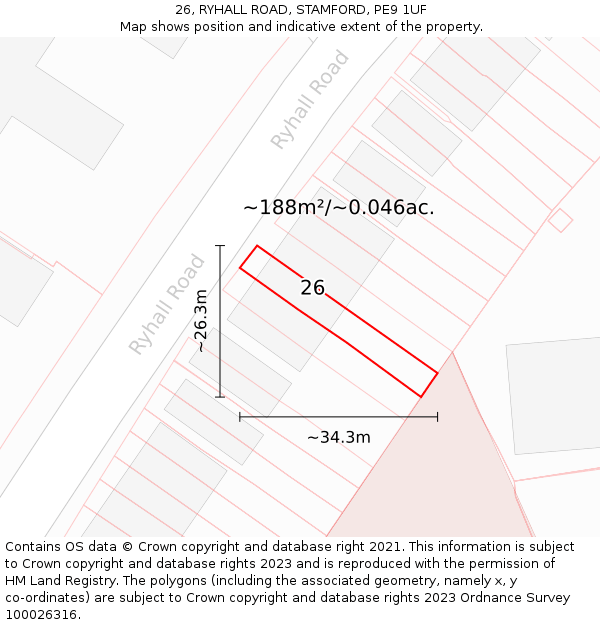 26, RYHALL ROAD, STAMFORD, PE9 1UF: Plot and title map