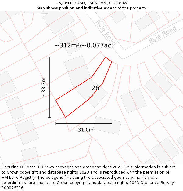 26, RYLE ROAD, FARNHAM, GU9 8RW: Plot and title map