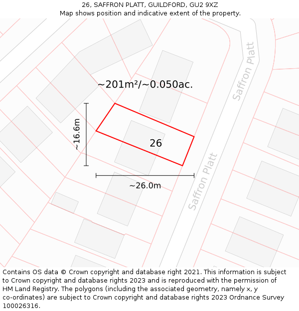 26, SAFFRON PLATT, GUILDFORD, GU2 9XZ: Plot and title map