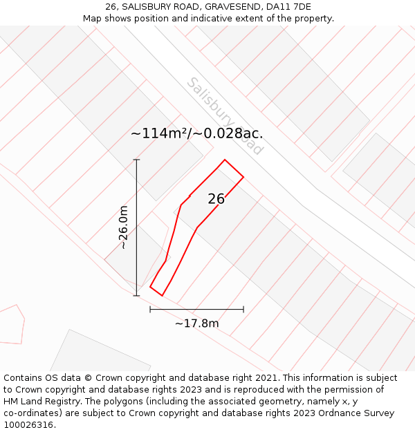 26, SALISBURY ROAD, GRAVESEND, DA11 7DE: Plot and title map