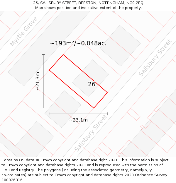 26, SALISBURY STREET, BEESTON, NOTTINGHAM, NG9 2EQ: Plot and title map