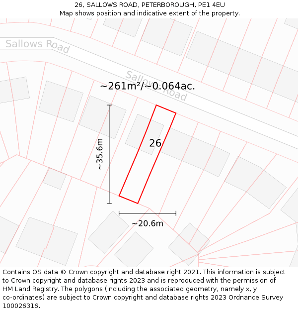26, SALLOWS ROAD, PETERBOROUGH, PE1 4EU: Plot and title map