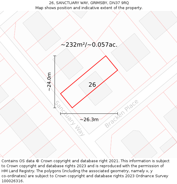 26, SANCTUARY WAY, GRIMSBY, DN37 9RQ: Plot and title map