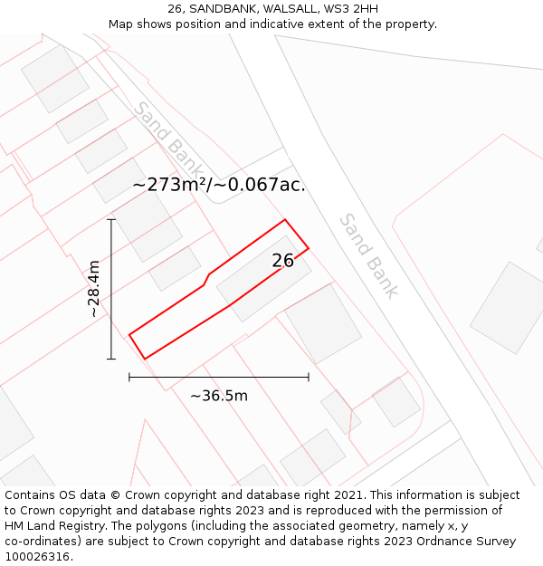 26, SANDBANK, WALSALL, WS3 2HH: Plot and title map