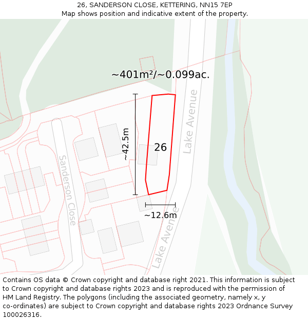 26, SANDERSON CLOSE, KETTERING, NN15 7EP: Plot and title map