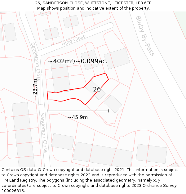 26, SANDERSON CLOSE, WHETSTONE, LEICESTER, LE8 6ER: Plot and title map