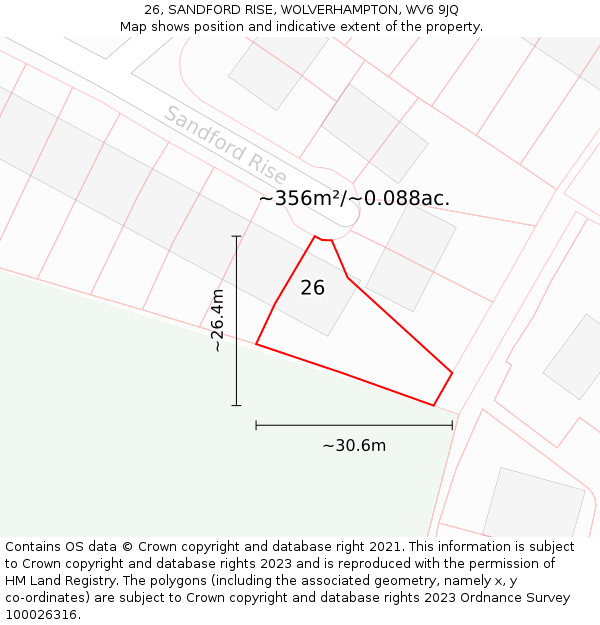 26, SANDFORD RISE, WOLVERHAMPTON, WV6 9JQ: Plot and title map
