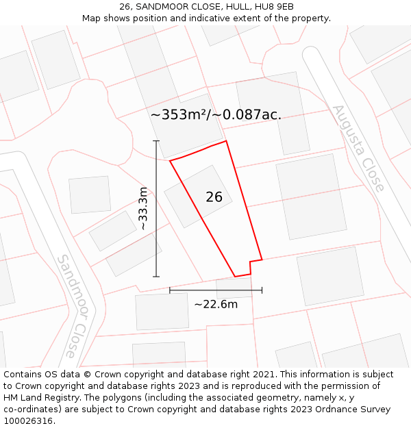 26, SANDMOOR CLOSE, HULL, HU8 9EB: Plot and title map