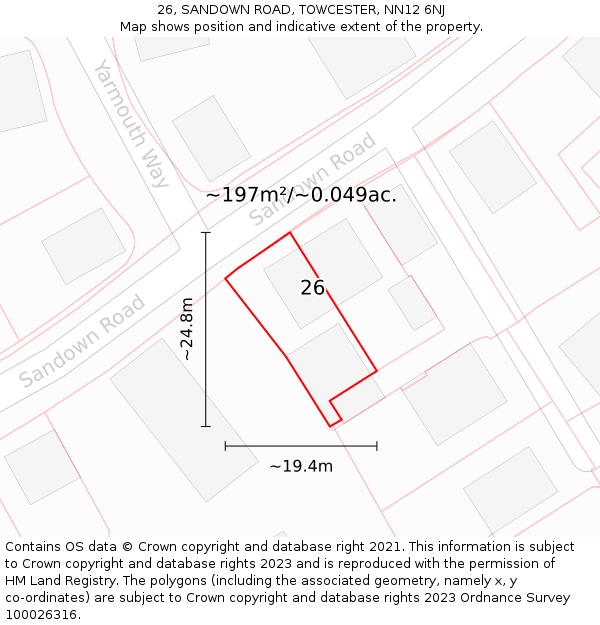 26, SANDOWN ROAD, TOWCESTER, NN12 6NJ: Plot and title map
