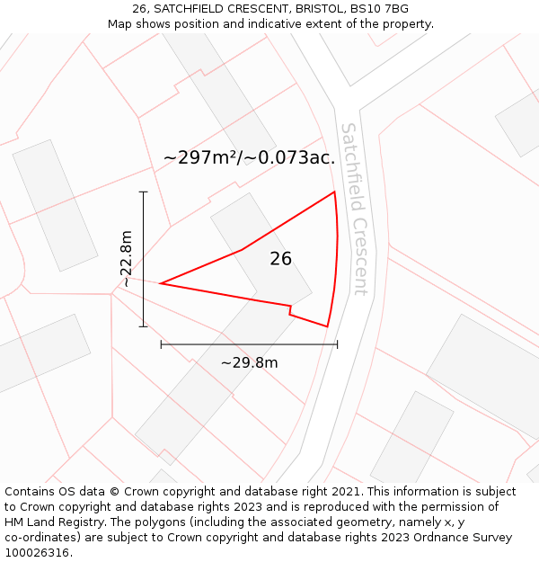 26, SATCHFIELD CRESCENT, BRISTOL, BS10 7BG: Plot and title map